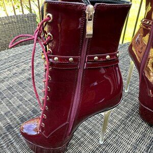 LISHAN Women's Platform 6in Stiletto Heel Maroon  Ankle High Boots